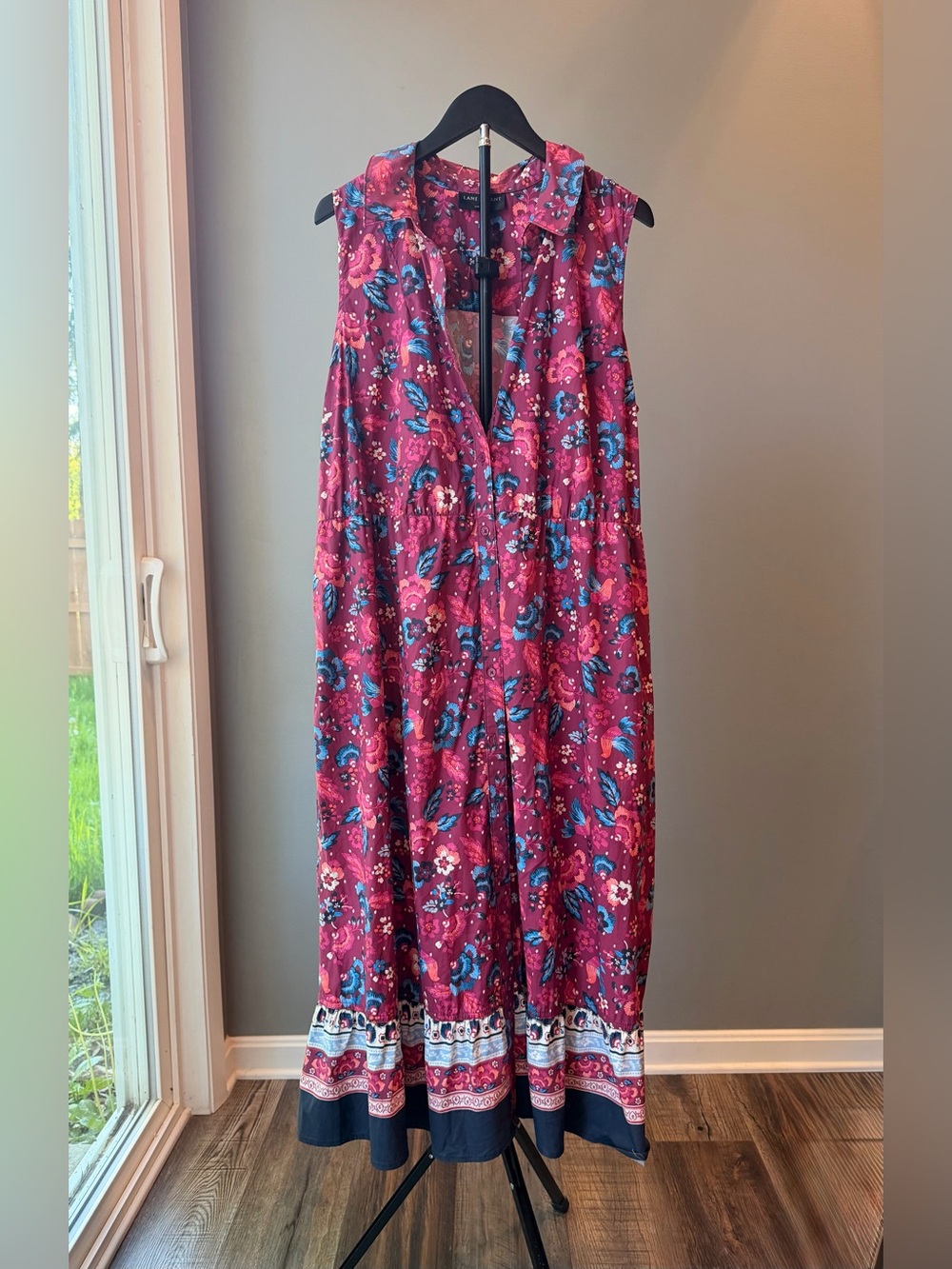 Lane Bryant Floral Sleeveless Collared Button Maxi Dress 18 Boho Summer Vacation